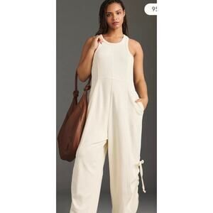 Anthropologie Daily Practice Horizon Wide-Leg Knit Jumpsuit, Cream, Size Small